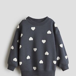 H&M Charcoal Sweatshirt with Cream Heart Design